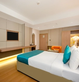 Club Room at Orchid Hotel Chandigarh with king size bed and city view in Zirakpur – book luxury stay online