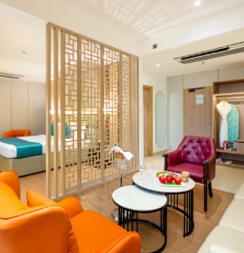 Spacious living area in May Flower Suite at Orchid Hotel Chandigarh ideal for luxury stays and family comfort – book suite today
