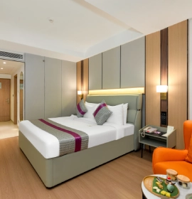 Reserve Premier Room at Orchid Hotel Chandigarh – Luxury bedroom stay in Zirakpur Chandigarh Luxury Premier Room bedroom with plush king bed at Orchid Hotel Chandigarh Zirakpur – reserve premium hotel stay for business and family travelers