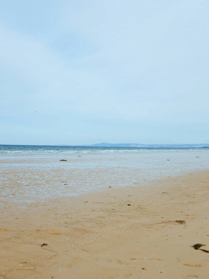 Two busses parked in a bus depot with buildings in the background