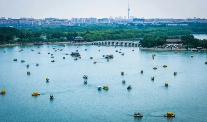 Shot of the lake surrounded with trees on all sides