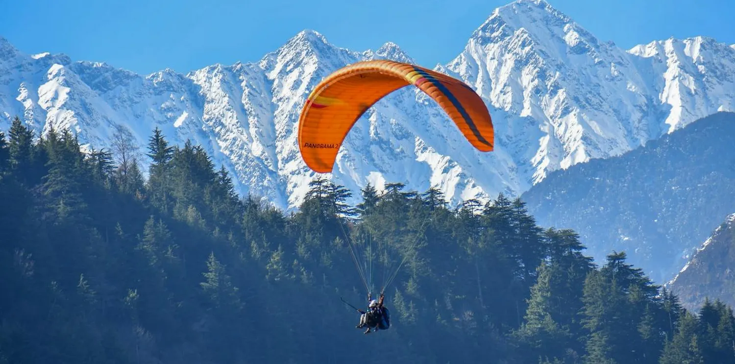 Paragliding over Solang Valley near Manali in summer