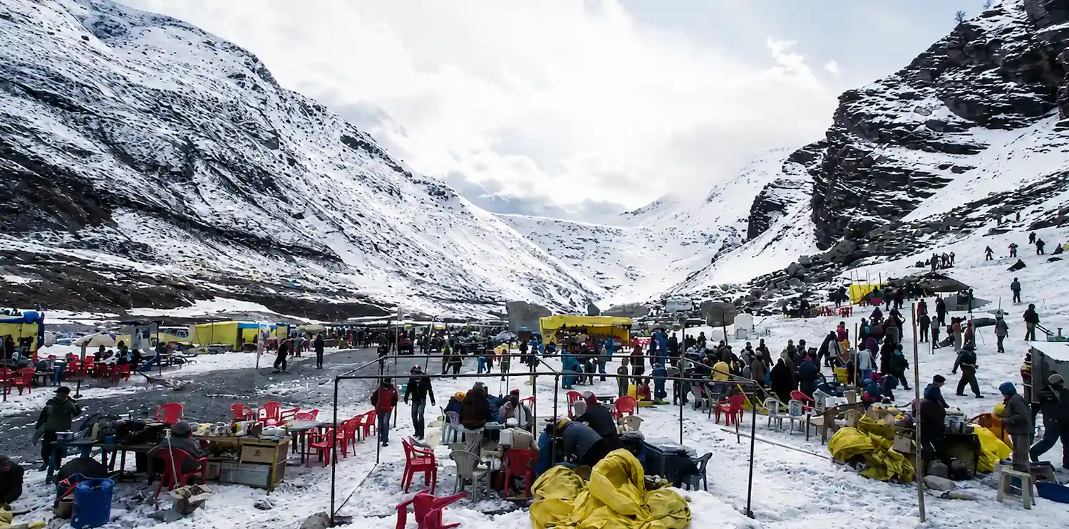 Snow at Rohtang Pass above Manali in summer season