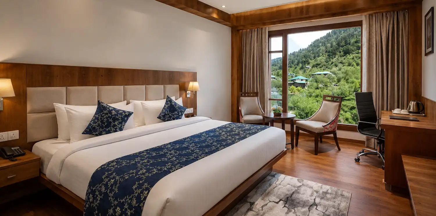 Valley view room with balcony at The Orchid Hotel Manali