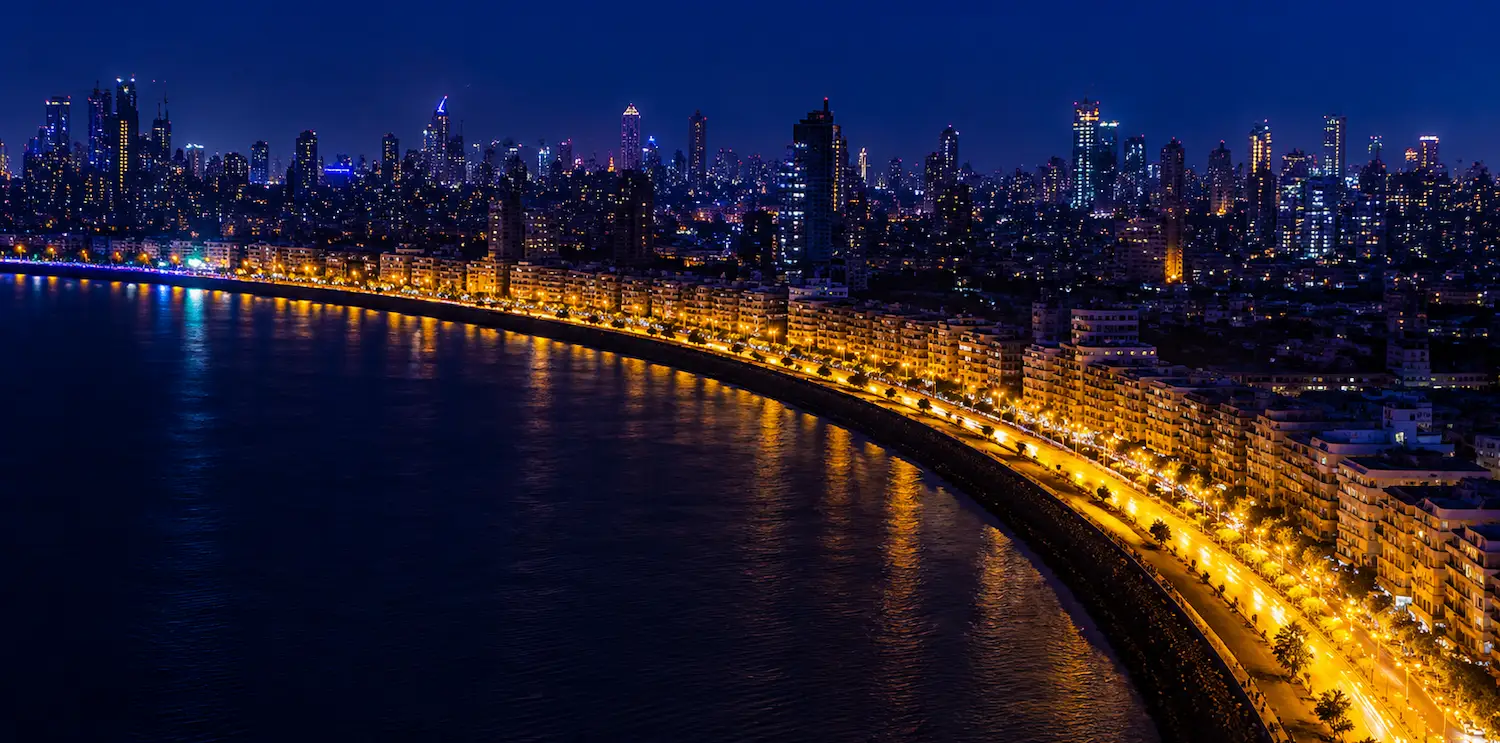 Marine Drive at night in South Mumbai