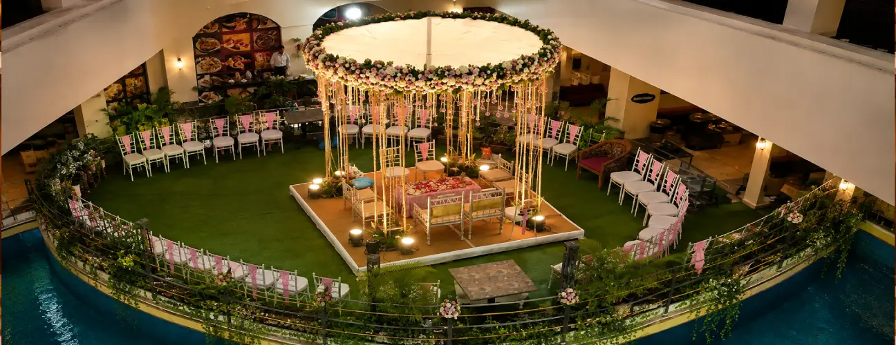 Wedding Stage Decoration at The Orchid Hotel Vile Parle Mumbai Floral wedding stage setup at The Orchid Hotel Vile Parle Mumbai