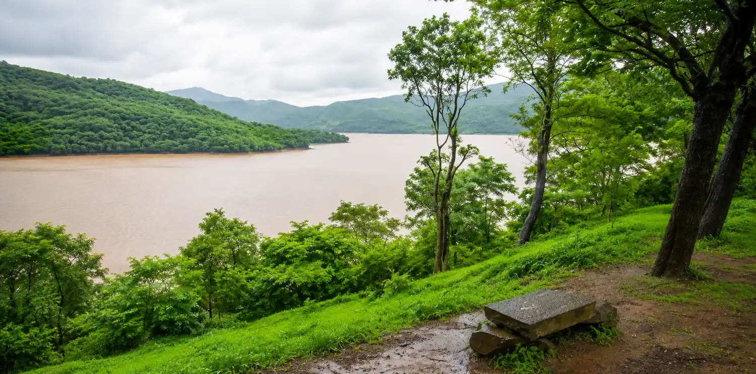 Mulshi lake and hills near Pune in the monsoon