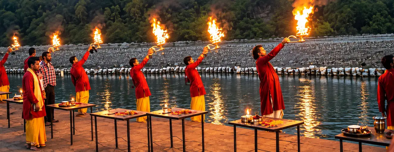 Rishikesh itinerary 1 day featuring the evening Ganga Aarti