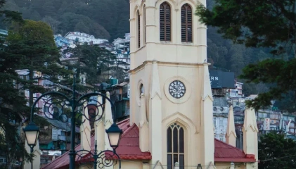 108-ft Hanuman statue at Jakhu Temple with panoramic Shimla city view