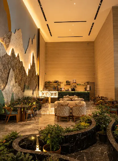 Hotel Lobby Interior Hotel lobby with illuminated ceiling and elegant seating