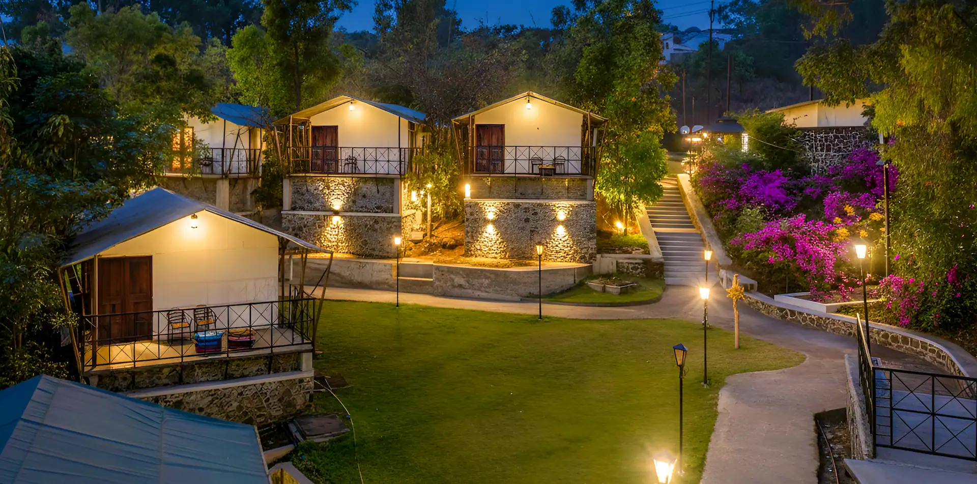 Aerial view of The Orchid Hotel Panchgani near Table Land with scenic mountain landscape
