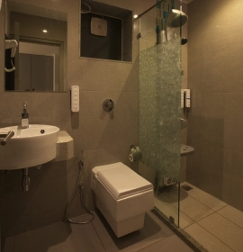 Modern suite bathroom with shower in Tree House Suite at Orchid Hotel Panchgani near Mahabaleshwar