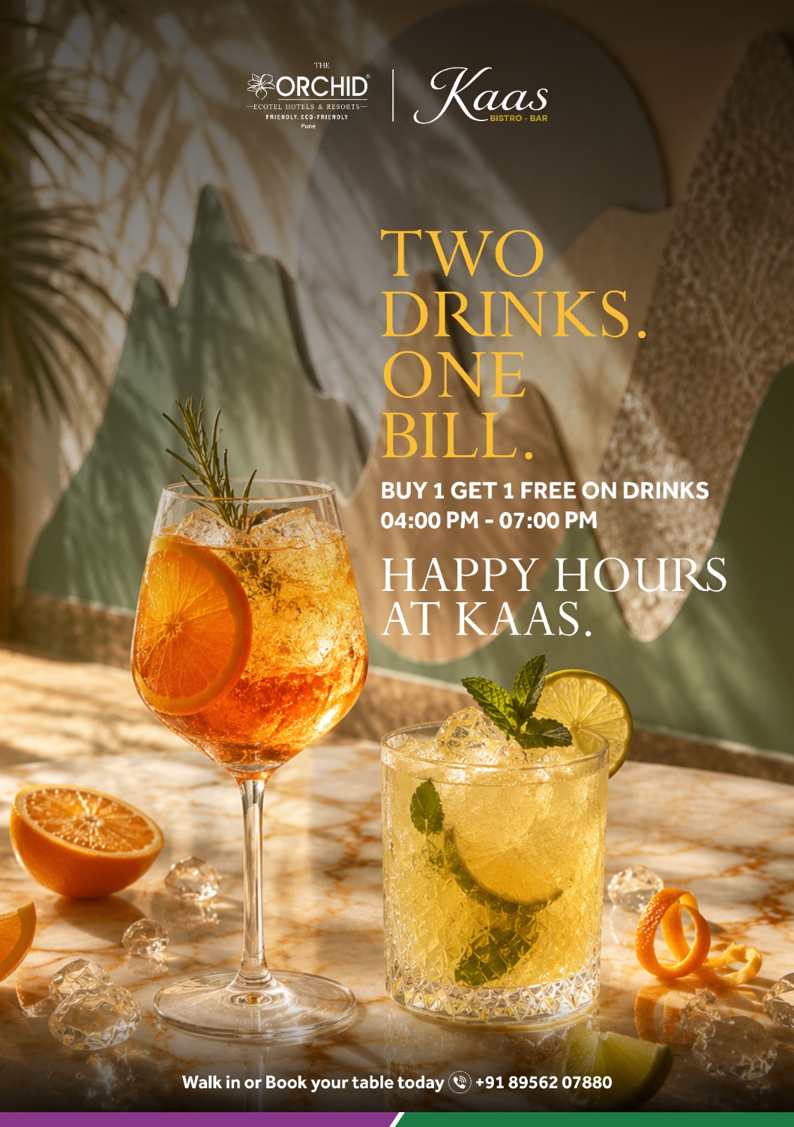 Happy Hours Offer – Orchid Pune Happy Hours at Kaas – Buy One Get One Free drinks