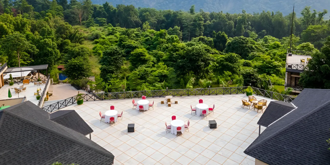 Interior of Kauthik Banquet Hall at The Orchid Rishivan Rishikesh, one of the best banquet halls in Rishikesh for weddings, corporate events, and social gatherings with luxury amenities