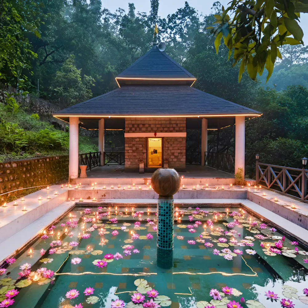 Sacred Kund waterbody at Orchid Rishivan Rishikesh spiritual wellness retreat