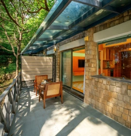 Luxury Resort Cottage Stay in Rishikesh Near Byasi | Orchid Rishikesh Modern interior of Rishikesh resort cottage for families and couples