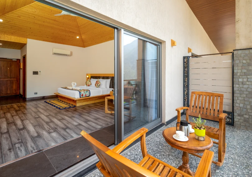 Book Deluxe Rishikesh Room Near Ganges | Orchid Hotel Book hotel room in Rishikesh with Forest Balcony View