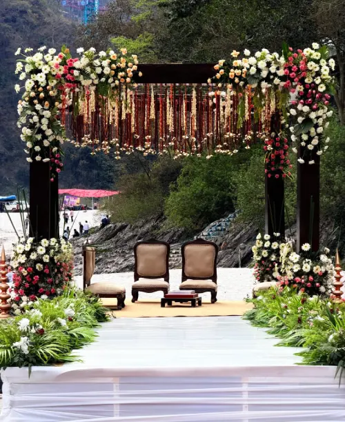Athekeli Lawn at The Orchid Rishivan Rishikesh with panoramic Himalayan hill views, perfect for weddings and curated ceremonies